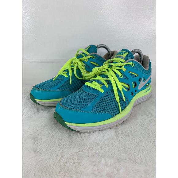 Women’s Nike Dual Fusion Lite Platinum Turquoise Neon Running Shoes Size 9 - Picture 1 of 8